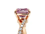 Solitaire Engagement Ring Setting for Fancy Pink Asscher Cut Center with Half-Pave Crossover Band and Prong Head in Rose Gold