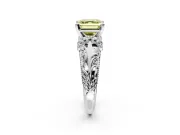 Solitaire Engagement Ring Setting for Fancy Yellow Asscher Cut Center with Filigree Accent Basket and Prong Head in White Gold