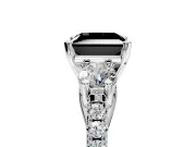 3 Stone Engagement Ring Setting for Fancy Black Princess Cut Center with Crossover Basket, Pave Band and Prong Head in Platinum