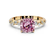 Cluster Engagement Ring Setting for Fancy Pink Cushion Cut Center with Round Cut Accent Band and Prong Head in Yellow Gold