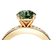 Solitaire Engagement Ring Setting for Fancy Green Round Cut Center with Channel-Set Accents and Prong Head in Yellow Gold