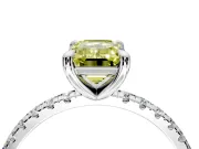 Solitaire Engagement Ring Setting for Fancy Yellow Emerald Cut Center with Fine Pave Narrow Band and Prong Head in White Gold