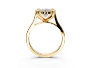 Single Halo Engagement Ring Setting for Oval Center with Corner Claws, Plain Band and Prong Head in Yellow Gold