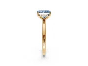 Hidden Halo Engagement Ring Setting for Fancy Blue Radiant Cut Center with Thin Round-Wire Band and Prong Head in Yellow Gold