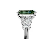 3 Stone Engagement Ring Setting for Fancy Green Emerald Cut Center with Large Pear-Shaped Accents and Prong Head in Platinum