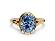 Solitaire Engagement Ring Setting for Fancy Blue Oval Center with V Split Shank and Bezel Head in Yellow Gold