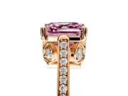 Cathedral Engagement Ring Setting for Fancy Pink Asscher Cut Center with Antique-Style Pave Band and Prong Head in Rose Gold