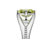 Solitaire Engagement Ring Setting for Fancy Yellow Emerald Cut Center with Milgrain Cathedral Band and Prong Head in Platinum