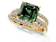 Solitaire Engagement Ring Setting for Fancy Green Asscher Cut Center with Woven 3-Strand Pave Band and Prong Head in Yellow Gold