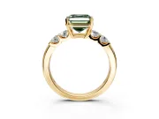 5 Stone Engagement Ring Setting for Fancy Green Asscher Cut Center with Plain Band and Prong Head in Yellow Gold