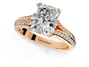Solitaire Engagement Ring Setting for Radiant Cut Center with Pave Rail Split Shank and Prong Head in Rose Gold
