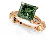 Solitaire Engagement Ring Setting for Fancy Green Princess Cut Center with Marquise Panel Band and Prong Head in Rose Gold