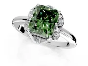 Floral Frame Engagement Ring Setting for Fancy Green Radiant Cut Center with Accent Clusters and Prong Head in Platinum