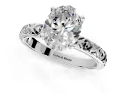 Solitaire Engagement Ring Setting for Oval Center with XO Engraved Band and Prong Head in Platinum