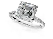 Solitaire Engagement Ring Setting for Asscher Cut Center with Fine Pave Band and Prong Head in Platinum