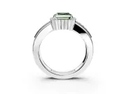 Halo Engagement Ring Setting for Fancy Green Asscher Cut Center with Wide Band, Inlaid Accent Row and Prong Head in Sterling Silver