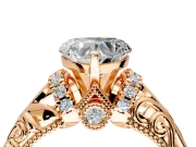 Solitaire Engagement Ring Setting for Heart-Shaped Center with Filigree Accent Basket and Prong Head in Rose Gold