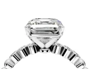 Solitaire Engagement Ring Setting for Asscher Cut Center with Bezel-Dot Beaded Band and Prong Head in Platinum