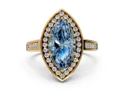 Halo Engagement Ring Setting for Fancy Blue Marquise Center with Outer Bezel Rim, Pave Band and Prong Head in Yellow Gold