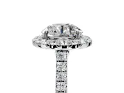 Halo Engagement Ring Setting for Round Cut Center with Narrowing Pave Band and Prong Head in Sterling Silver