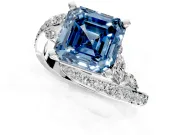 Solitaire Engagement Ring Setting for Fancy Blue Asscher Cut Center with Pave Bypass Twist Band and Prong Head in Platinum