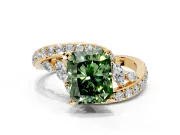 Solitaire Engagement Ring Setting for Fancy Green Radiant Cut Center with Pave Bypass Twist Band and Prong Head in Yellow Gold