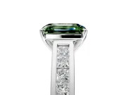 Solitaire Engagement Ring Setting for Fancy Green Emerald Cut Center with Princess Cut Channel Band and Prong Head in White Gold