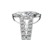 Solitaire Engagement Ring Setting for Marquise Center with Pave Split Shank and Prong Head in Platinum