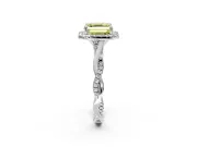 Halo Engagement Ring Setting for Fancy Yellow Asscher Cut Center with Twist Band and Prong Head in White Gold