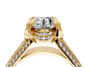 Solitaire Engagement Ring Setting for Round Cut Center with Accented Split Shank and Prong Head in Yellow Gold