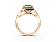 Halo Engagement Ring Setting for Fancy Green Princess Cut Center with Pave Split Shank and Prong Head in Rose Gold