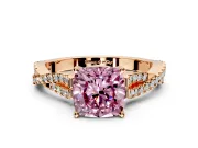Solitaire Engagement Ring Setting for Fancy Pink Cushion Cut Center with Twisted Pave Split Shank and Prong Head in Rose Gold