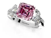 Floral Engagement Ring Setting for Fancy Pink Asscher Cut Center with Trailing Marquise Accents and Prong Head in Sterling Silver