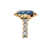Floral Engagement Ring Setting for Fancy Blue Emerald Cut Center with Pave Band and Floral Prong Head in Yellow Gold