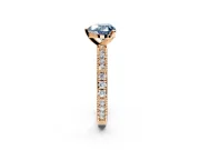 Solitaire Engagement Ring Setting for Fancy Blue Heart-Shaped Center with Milgrain-Edged Pave Band and Prong Head in Rose Gold