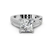 Solitaire Engagement Ring Setting for Princess Cut Center with Channel Band and Double Claw Prong Head in White Gold