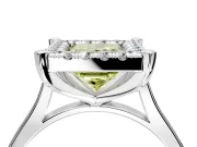 Single Halo Engagement Ring Setting for Fancy Yellow Princess Cut Center with Corner Claws, Plain Band and Prong Head in White Gold