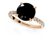 Solitaire Engagement Ring Setting for Fancy Black Round Cut Center with Fine Pave Narrow Band and Prong Head in Rose Gold
