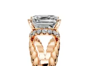 Halo Engagement Ring Setting for Asscher Cut Center with Rope Twist Split Shank and Prong Head in Rose Gold