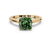 Solitaire Engagement Ring Setting for Fancy Green Cushion Cut Center with Narrow Cathedral Band and Prong Head in Yellow Gold