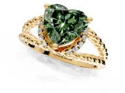 Halo Engagement Ring Setting for Fancy Green Heart-Shaped Center with Rope Twist Split Shank and Prong Head in Yellow Gold