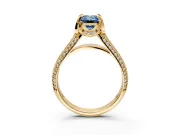 Solitaire Engagement Ring Setting for Fancy Blue Emerald Cut Center with Accented Split Shank and Prong Head in Yellow Gold