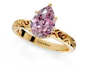 Solitaire Engagement Ring Setting for Fancy Pink Pear-Shaped Center with Scrollwork Band and Prong Head in Yellow Gold