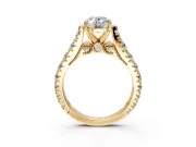 Solitaire Engagement Ring Setting for Oval Center with Pave Cathedral Shoulders and Prong Head in Yellow Gold