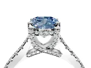 Solitaire Engagement Ring Setting for Fancy Blue Cushion Cut Center with Widening Pave Band and Claw Prong Head in Platinum