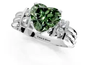 Solitaire Engagement Ring Setting for Fancy Green Heart-Shaped Center with Grooved Bar Accent Band and Prong Head in Platinum