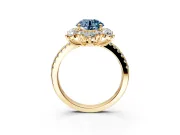 Floral Halo Engagement Ring Setting for Fancy Blue Round Cut Center with Pave Accents and Prong Head in Yellow Gold