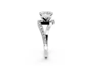 Solitaire Engagement Ring Setting for Radiant Cut Center with Pave Bypass Swirl Band and Prong Head in Sterling Silver