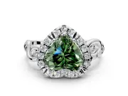 Halo Engagement Ring Setting for Fancy Green Heart-Shaped Center with Open Scroll Shoulders and Prong Head in Sterling Silver