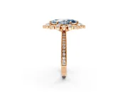 Milgrain Halo Engagement Ring Setting for Fancy Blue Marquise Center with Bezel Point Accents and Prong Head in Rose Gold